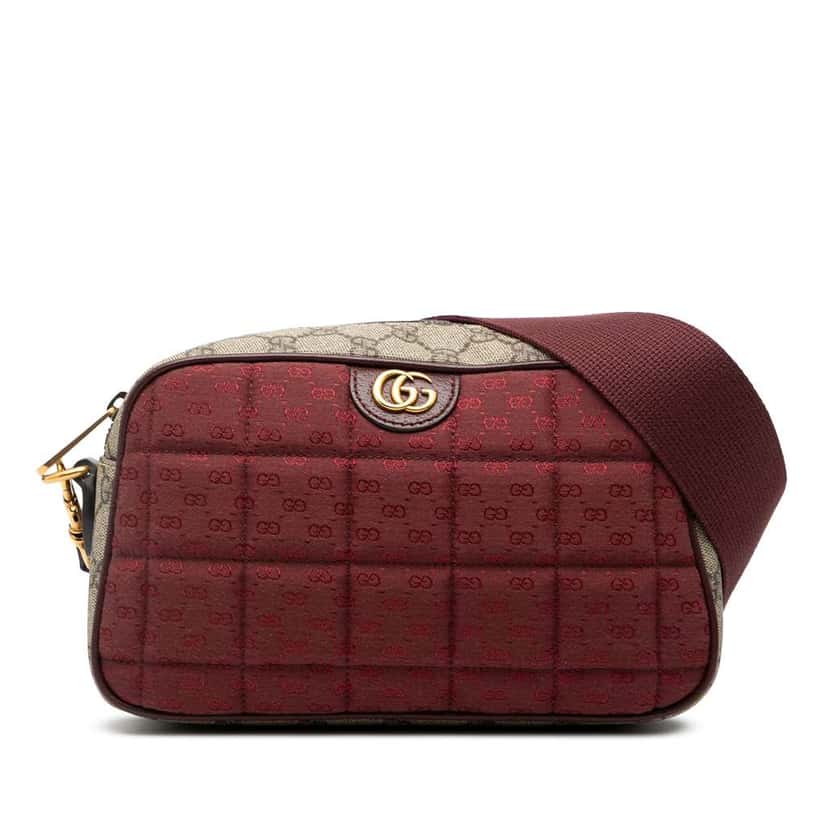 Gucci Small Quilted Mini GG Canvas and GG Supreme Double G Crossbody Red Canvas Very good condition - Front View