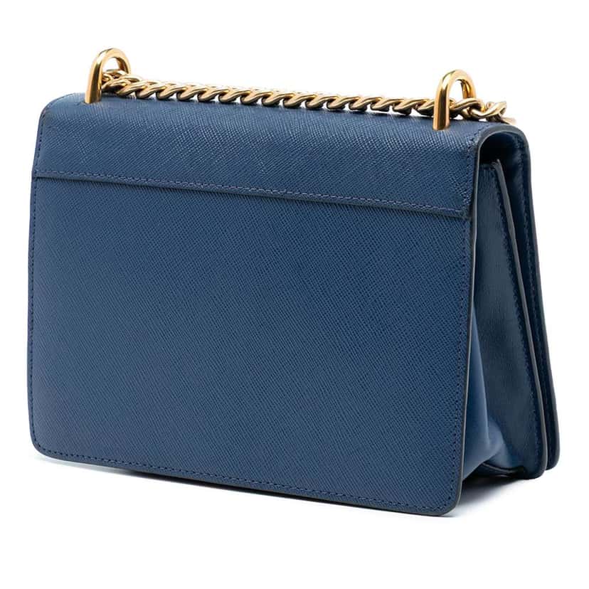 Prada Saffiano Lux Chain Crossbody Blue Leather Good condition - Back View