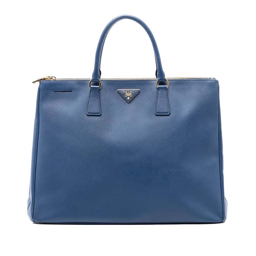 Prada Extra Large Saffiano Lux Galleria Double Zip Tote Blue Leather Good condition - Front View