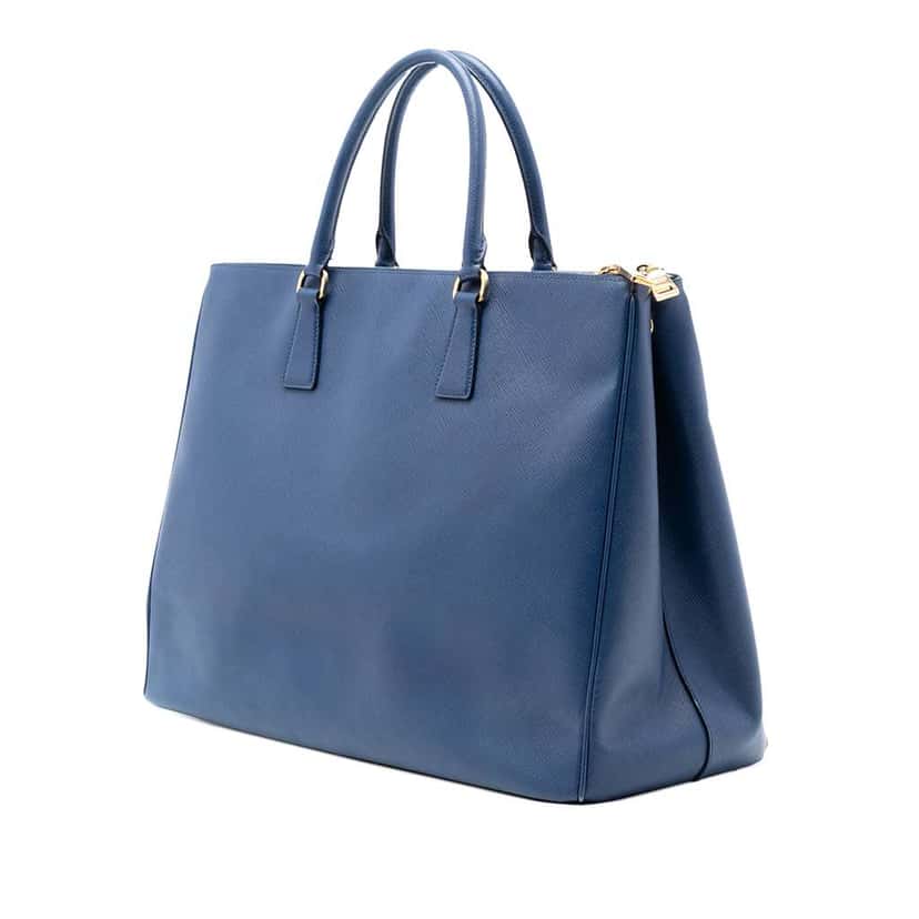 Prada Extra Large Saffiano Lux Galleria Double Zip Tote Blue Leather Good condition - Back View