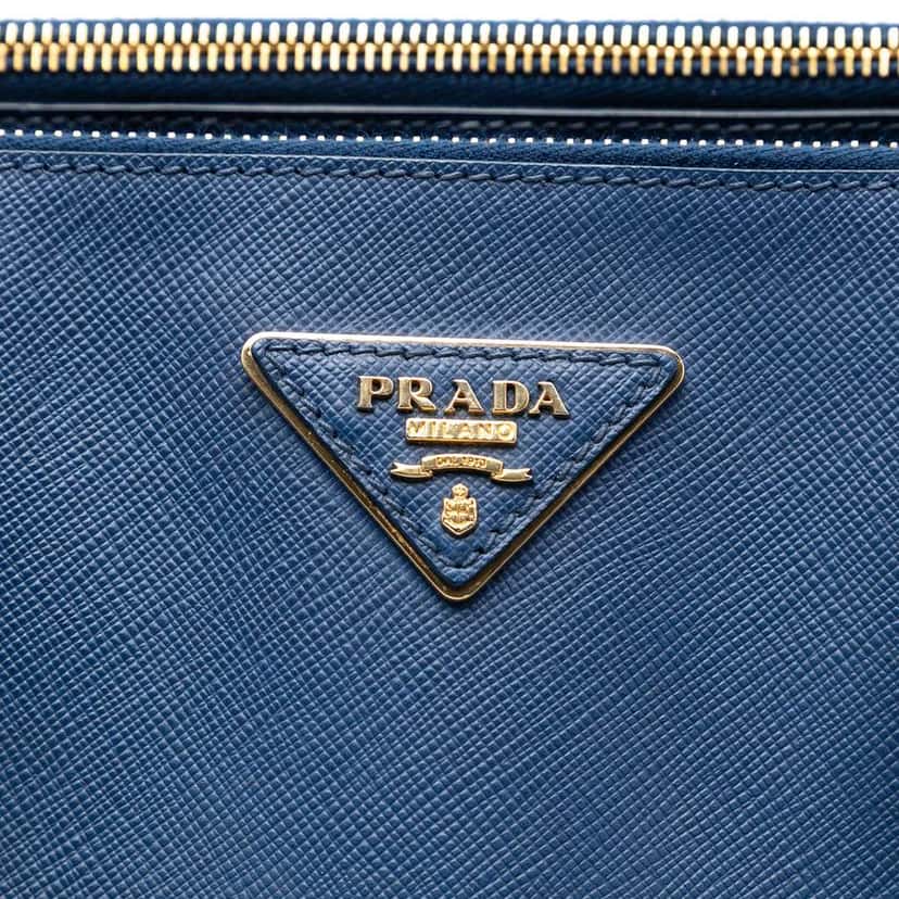 Prada Extra Large Saffiano Lux Galleria Double Zip Tote Blue Leather Good condition - Box View