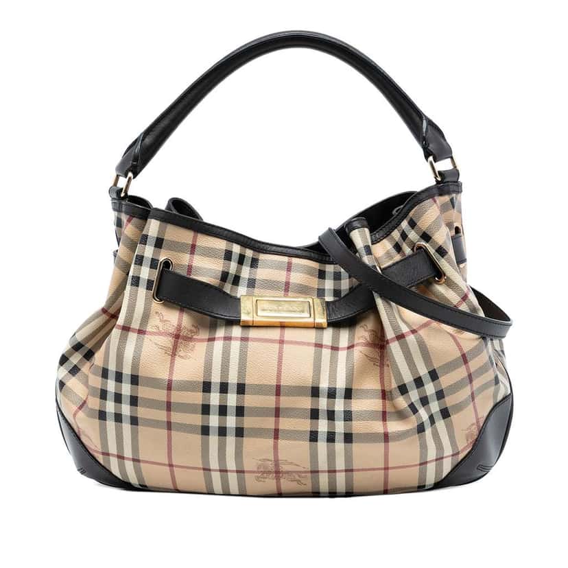 Burberry Medium Haymarket Check Coated Canvas Willenmore Hobo Brown Canvas Good condition - Front View