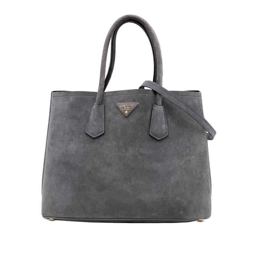 Prada Medium Scamosciato Double Satchel Grey Leather Good condition - Front View