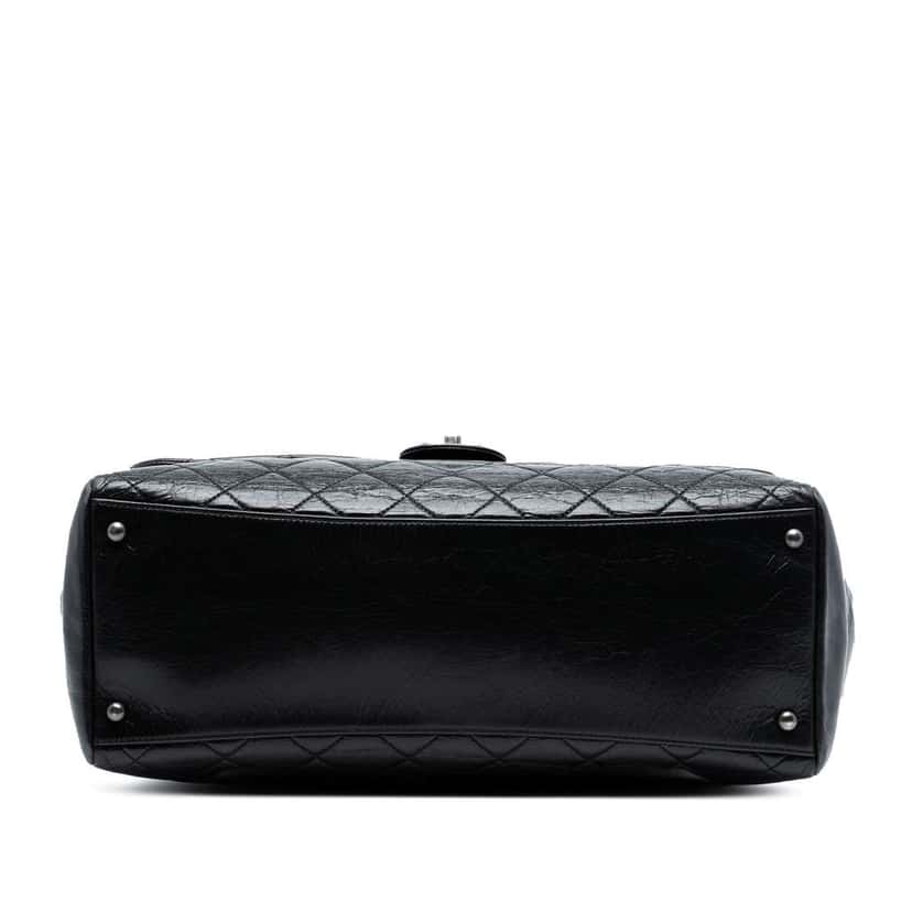 Chanel Large Quilted Glazed Calfskin Duo Color Tote Black Leather Good condition - Inside View