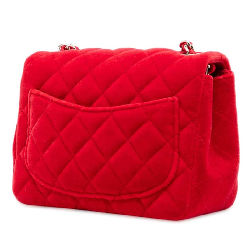 Chanel Mini Square Classic Velvet Single Flap Red Velvet Good condition - Back View