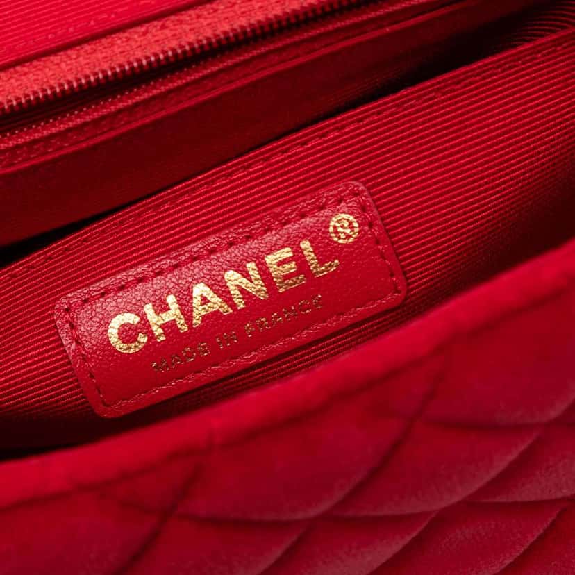 Chanel Mini Square Classic Velvet Single Flap Red Velvet Good condition - Box View