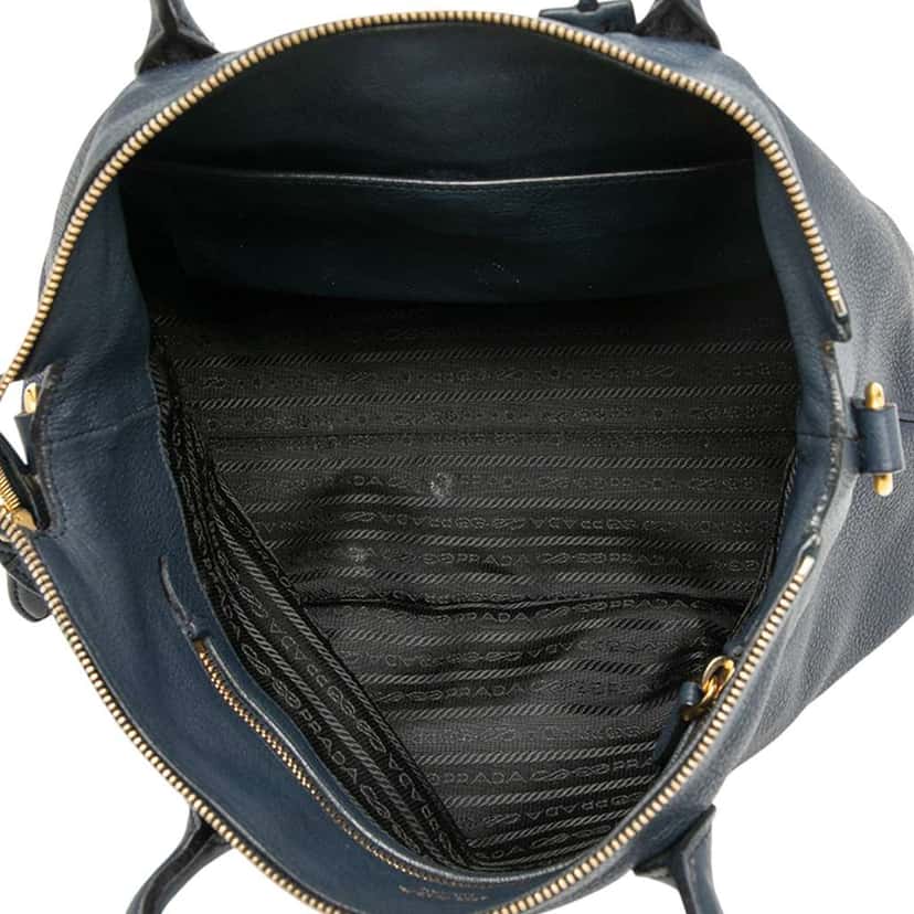 Prada Vitello Daino Zip Top Satchel Blue Leather Good condition - Model View