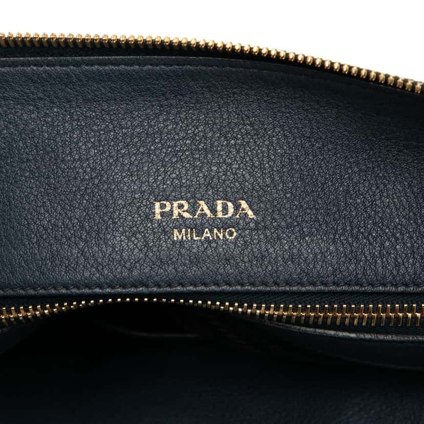 Prada Vitello Daino Zip Top Satchel Blue Leather Good condition - Box View