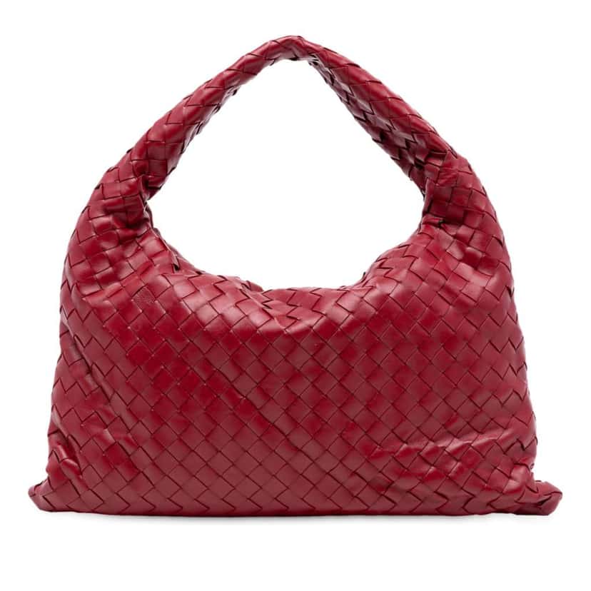 Bottega Veneta Small Calfskin Intrecciato Hop Hobo Red Leather Good condition - Front View