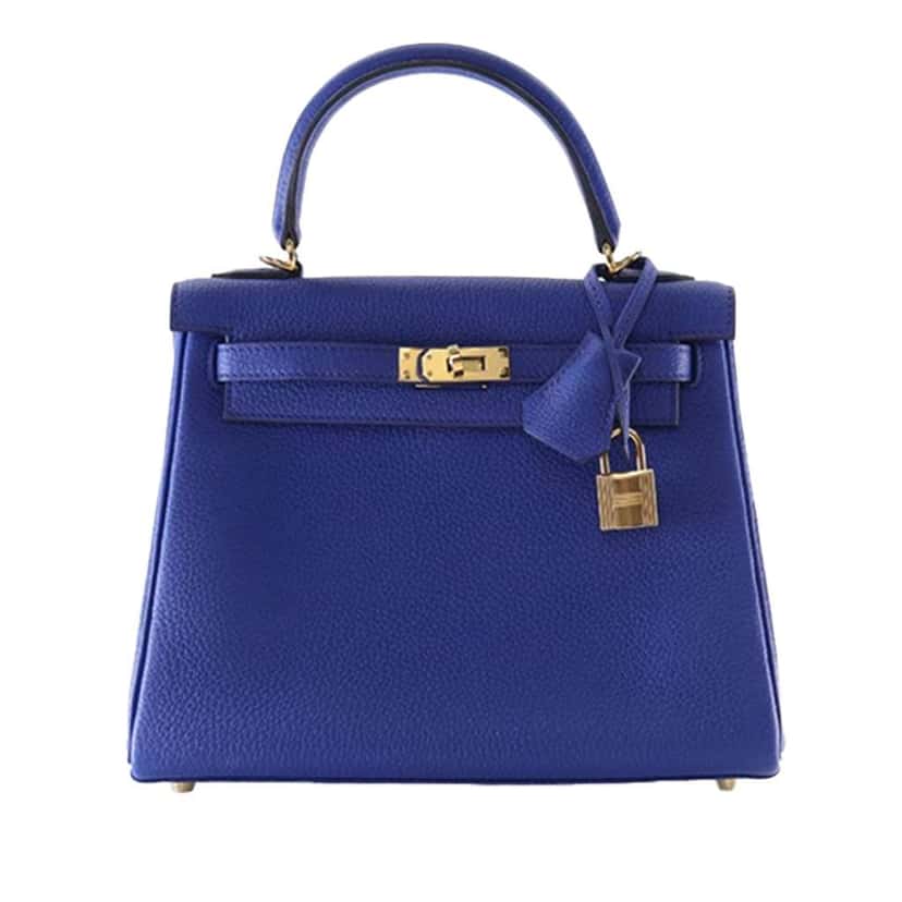 Hermès Togo Kelly II Retourne 25 Blue Leather Very good condition - Front View