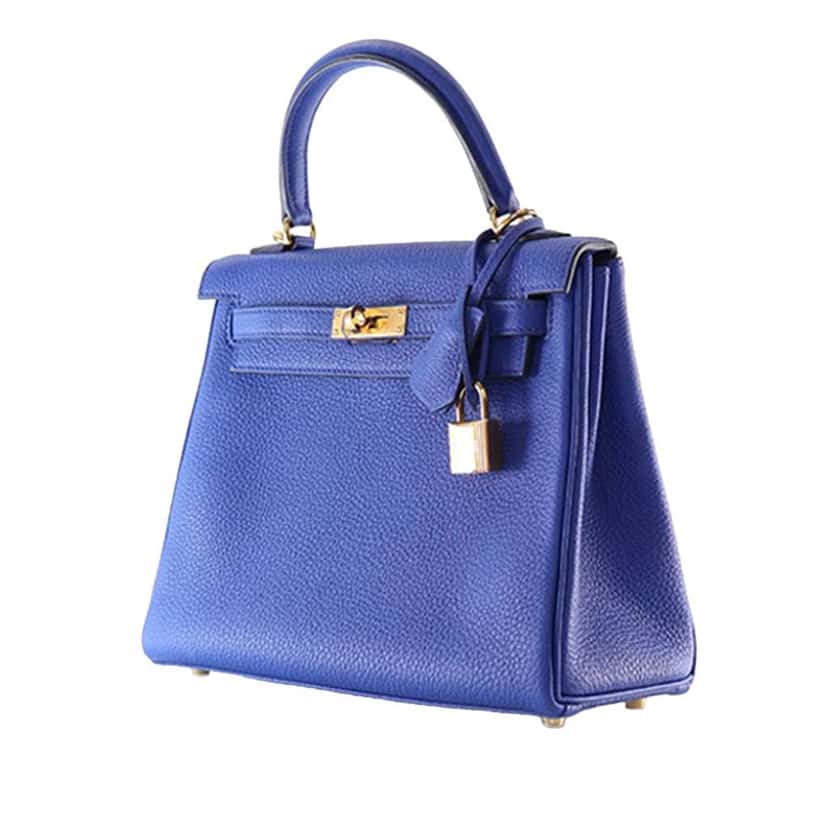 Hermès Togo Kelly II Retourne 25 Blue Leather Very good condition - Back View