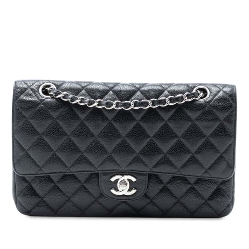 Chanel Medium Classic Caviar Double Flap Black Leather Good condition - Front View