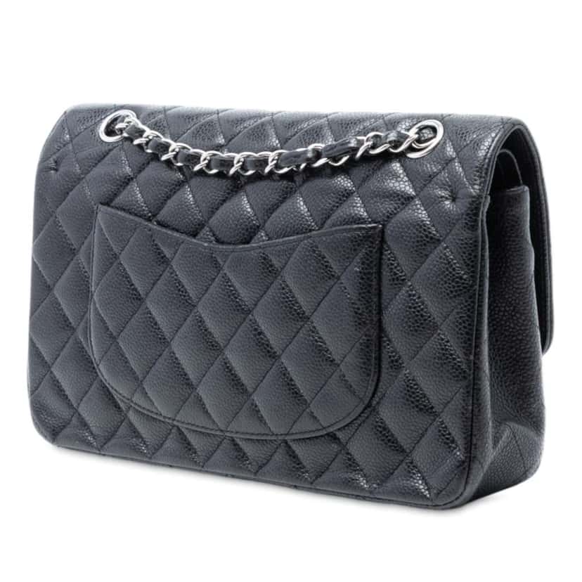 Chanel Medium Classic Caviar Double Flap Black Leather Good condition - Back View