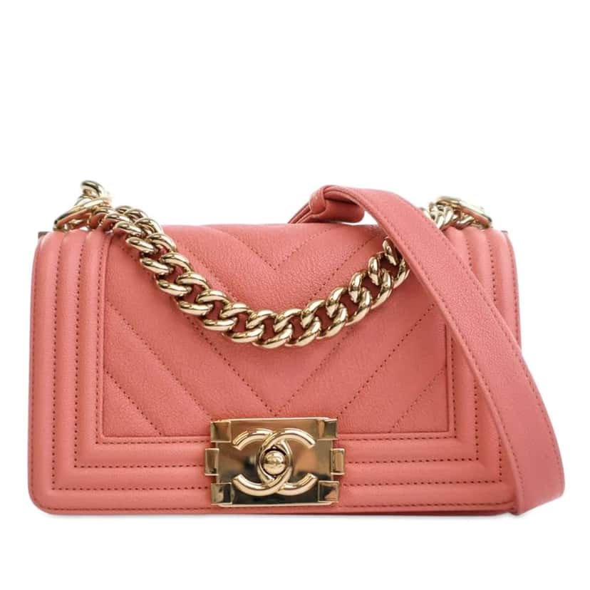 Chanel Small Chevron Caviar Boy Flap Pink Leather Good condition - Front View