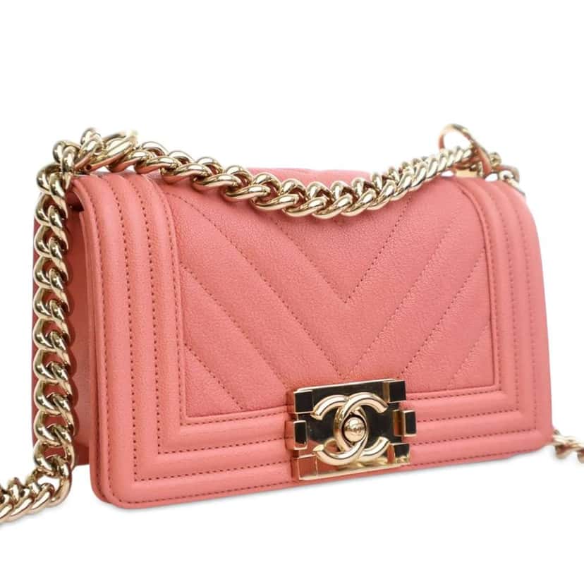 Chanel Small Chevron Caviar Boy Flap Pink Leather Good condition - Back View
