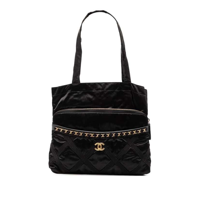 Chanel Nylon Grosgrain Lifestyle Foldable Tote Black Good condition - Front View