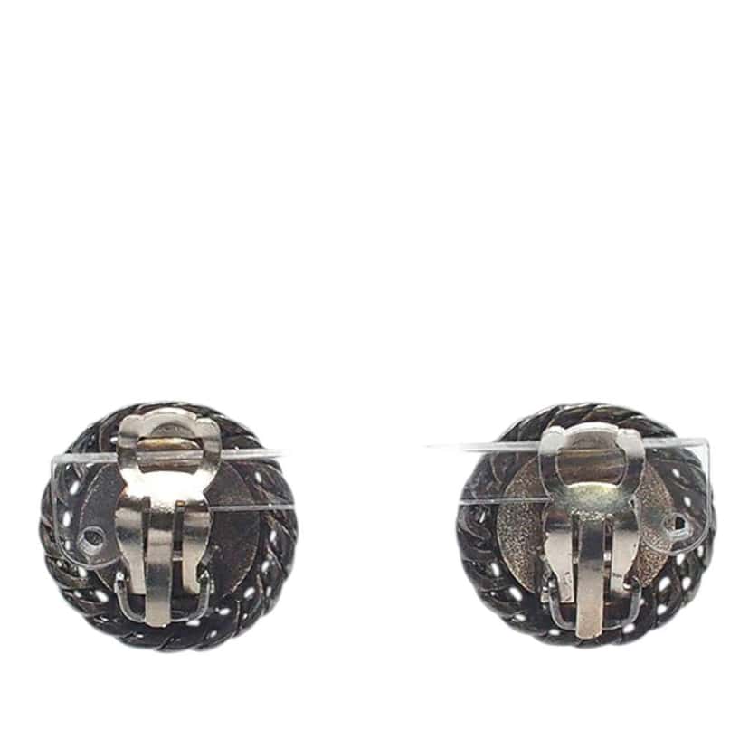 Chanel Gunmetal Plated Medallion Clip on Earrings Black Brass Good condition - Back View