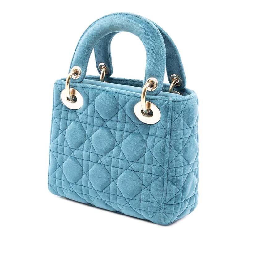 Dior Mini Velvet Cannage Lady Dior Blue Velvet Good condition - Back View