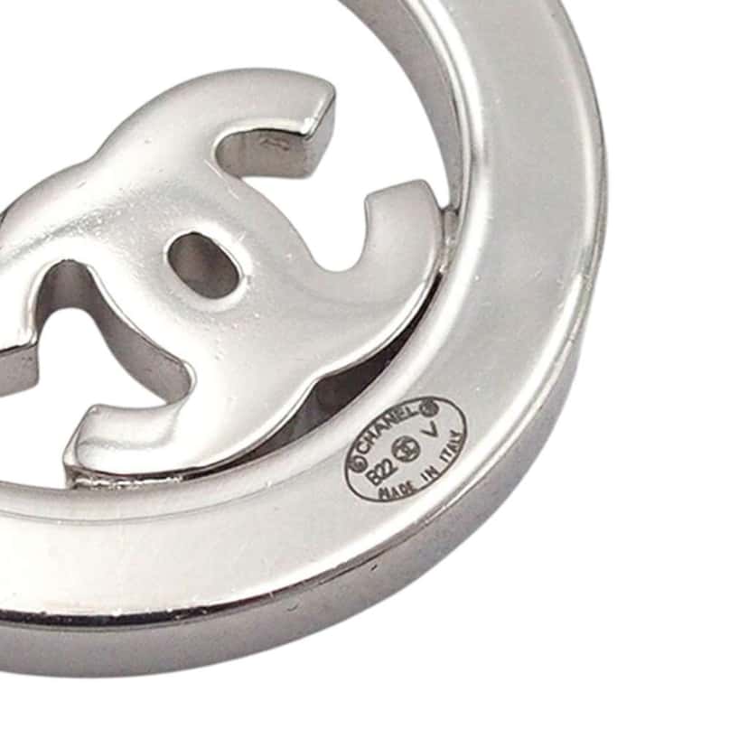 Chanel Silver Plated CC Rhinestones Round Push Back Earrings Silver Metal Good condition - Box View