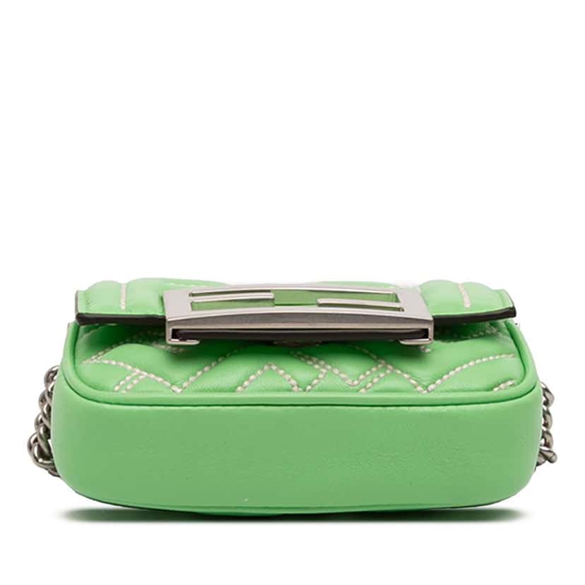 Fendi Nano Zucca Embossed Leather Baguette Charm Green Leather Good condition - Inside View