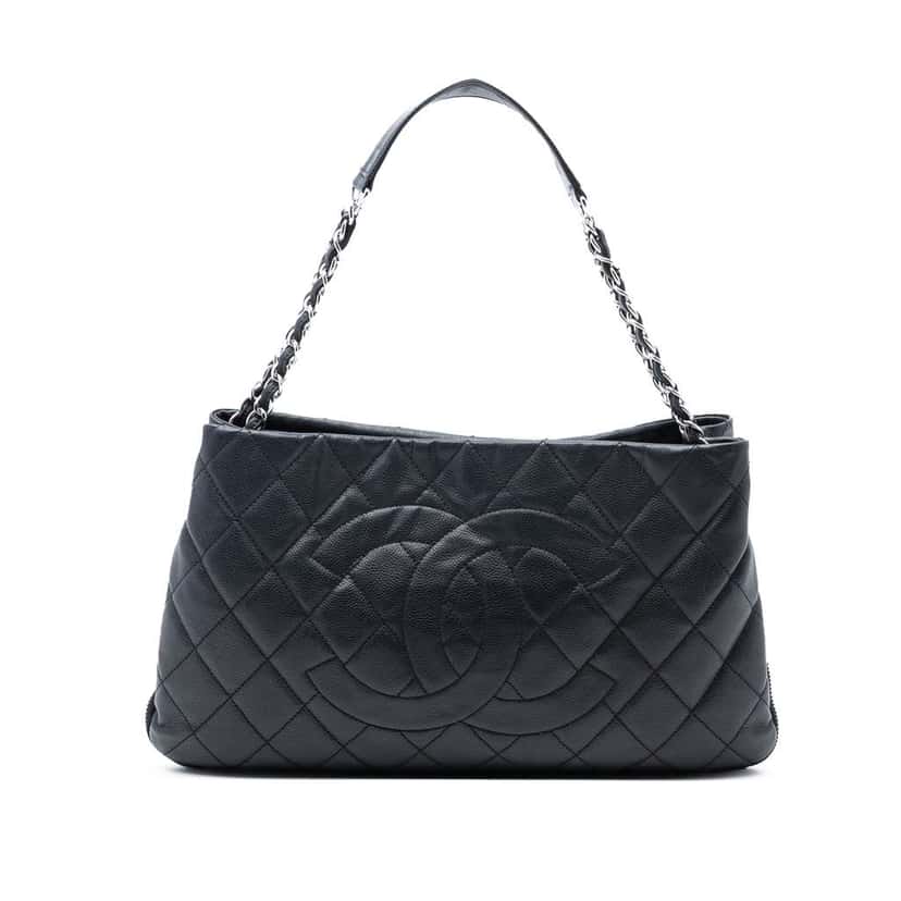 Chanel CC Quilted Caviar Expandable Tote Black Leather Good condition - Front View
