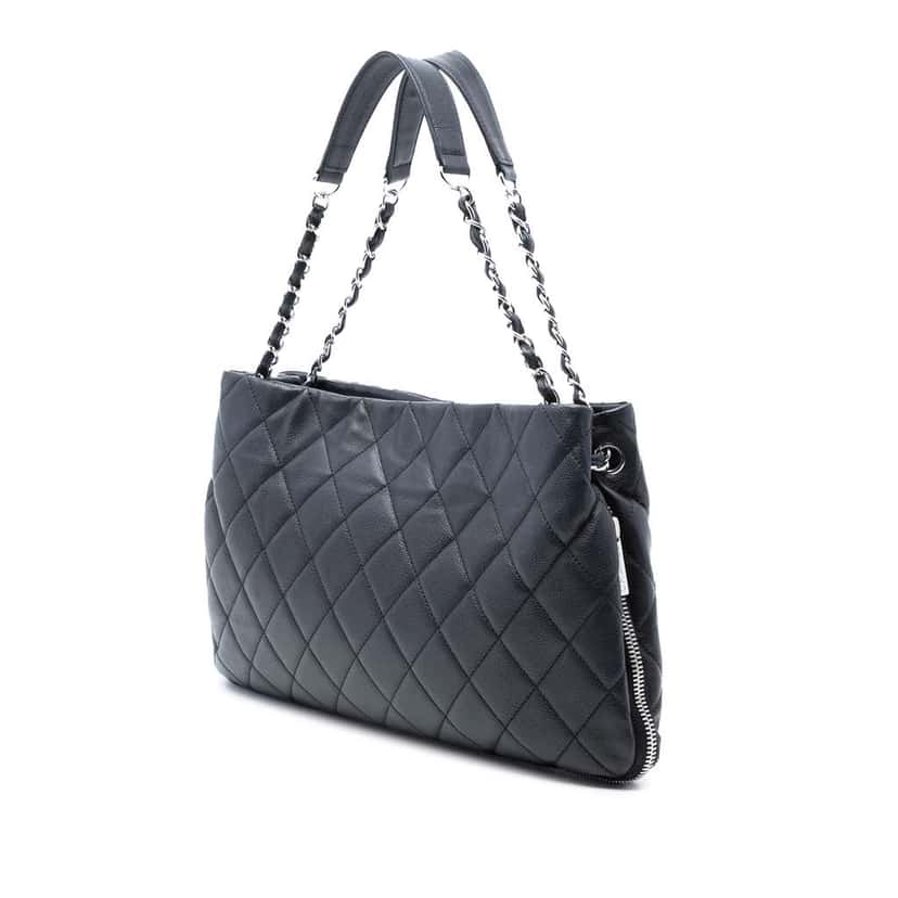 Chanel CC Quilted Caviar Expandable Tote Black Leather Good condition - Back View