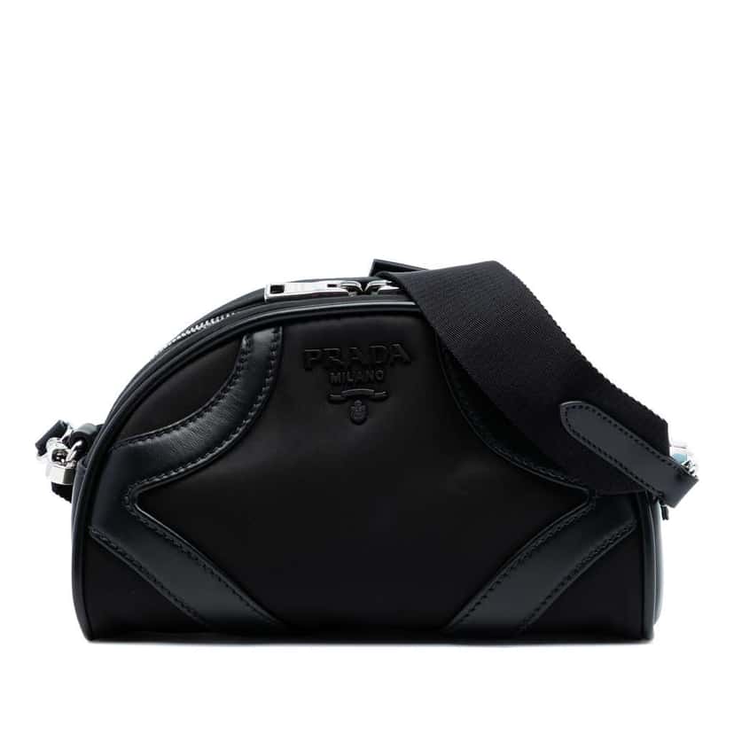 Prada Soft Calf Trimmed Tessuto Bowling Crossbody Black Very good condition - Front View