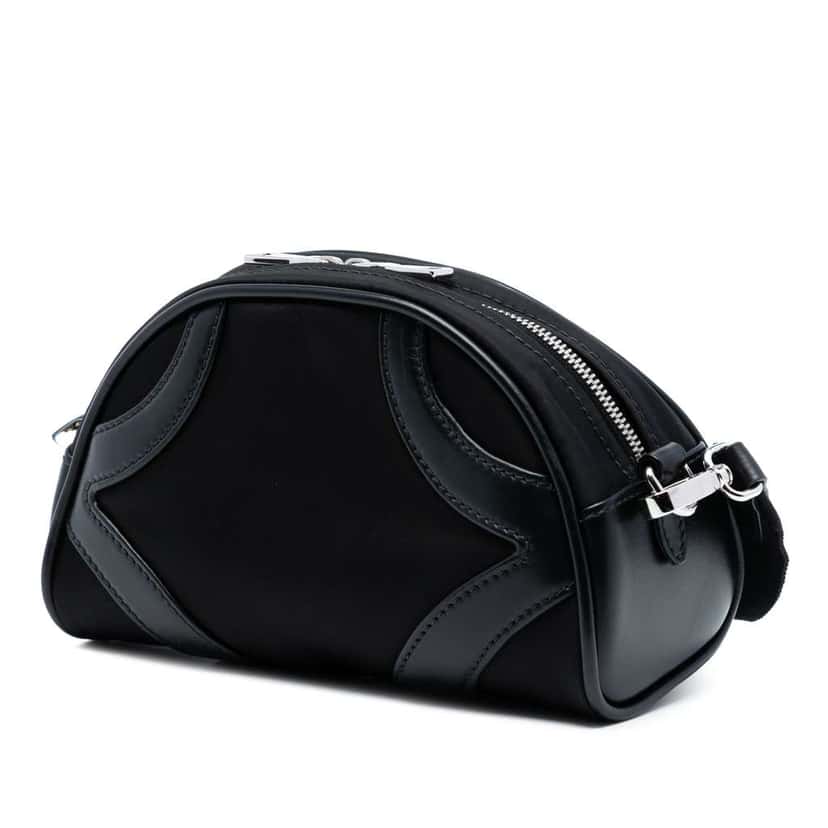 Prada Soft Calf Trimmed Tessuto Bowling Crossbody Black Very good condition - Back View
