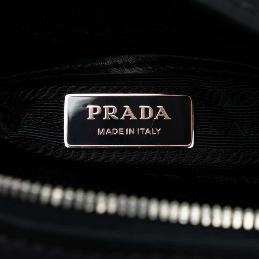 Prada Soft Calf Trimmed Tessuto Bowling Crossbody Black Very good condition - Box View