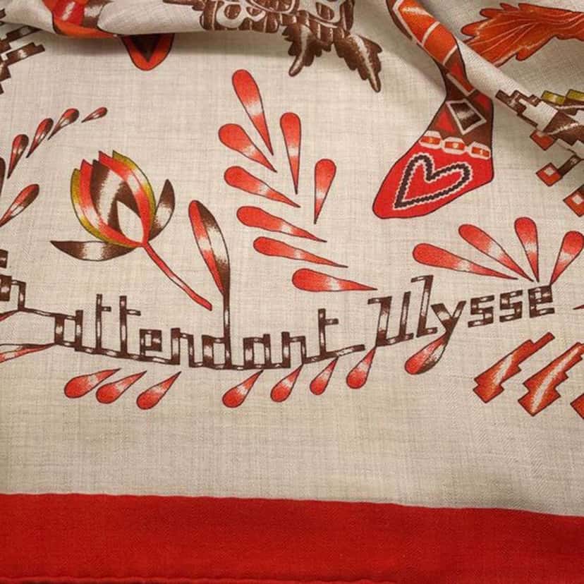 Hermès En Attendant Ulysse Cashmere Silk Shawl 140 Brown Wool Good condition - Back View