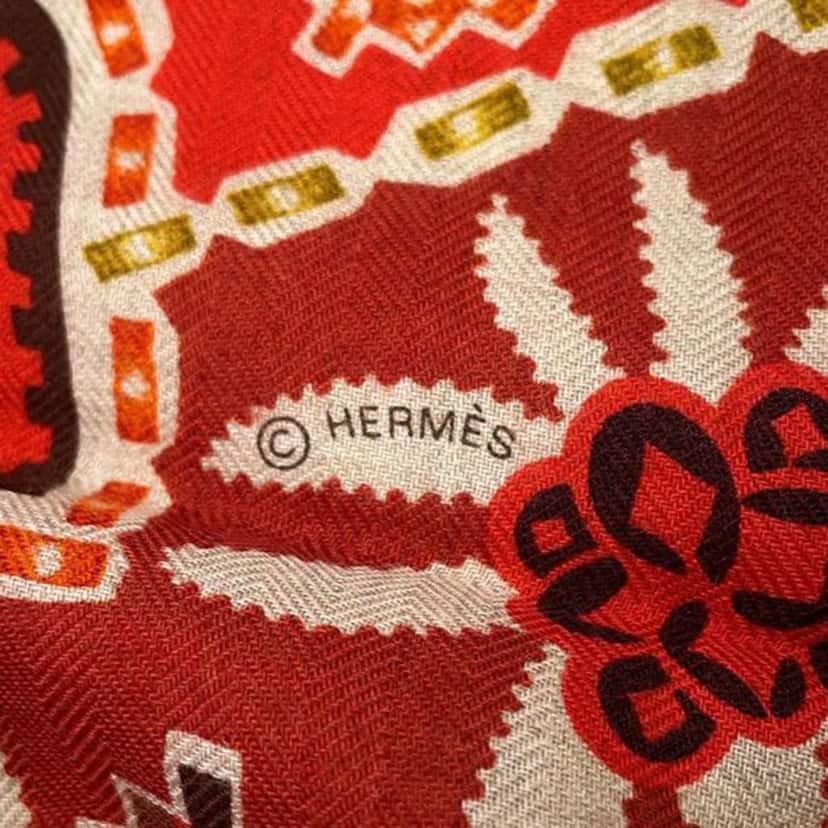 Hermès En Attendant Ulysse Cashmere Silk Shawl 140 Brown Wool Good condition - Inside View