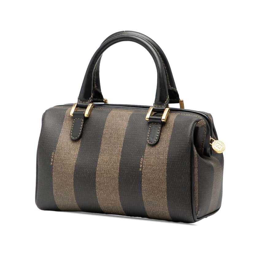 Fendi Pequin Coated Canvas Boston Bag Brown Canvas Good condition - Back View