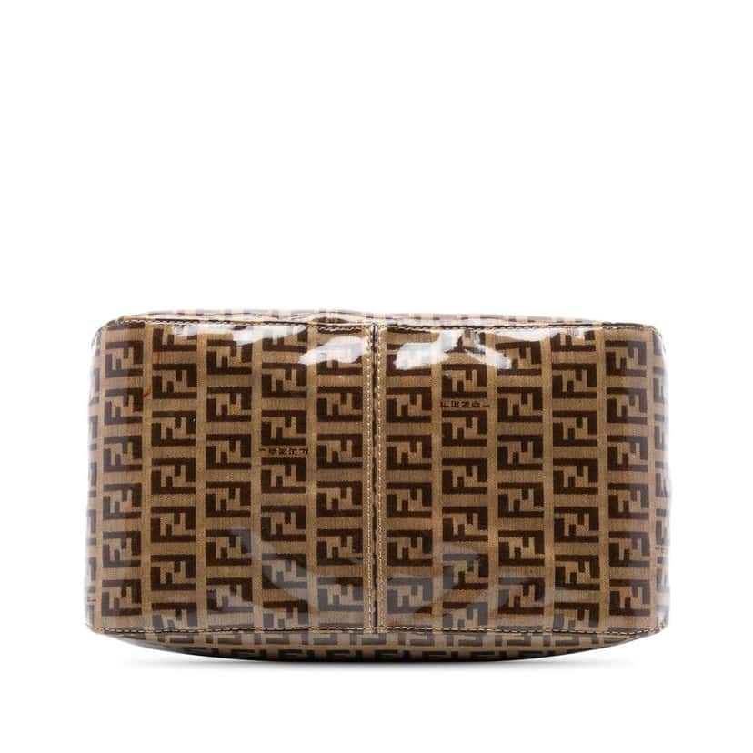 Fendi Zucchino Crystal Double Flap Shoulder Bag Brown Canvas Good condition - Inside View