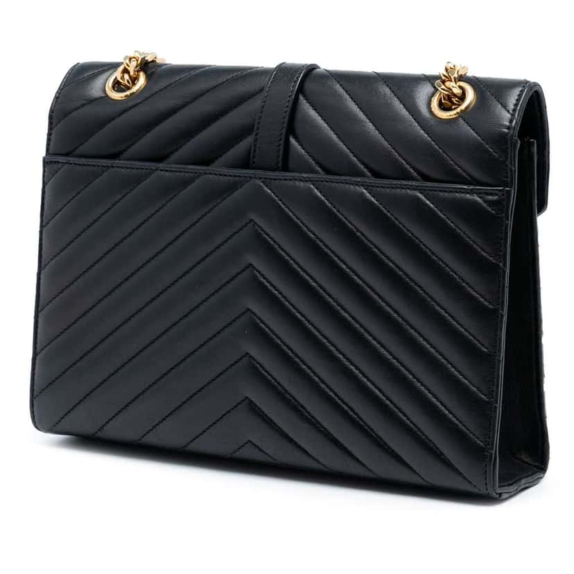 Saint Laurent Medium Chevron Calfskin Monogram Envelope Bag Black Leather Good condition - Back View