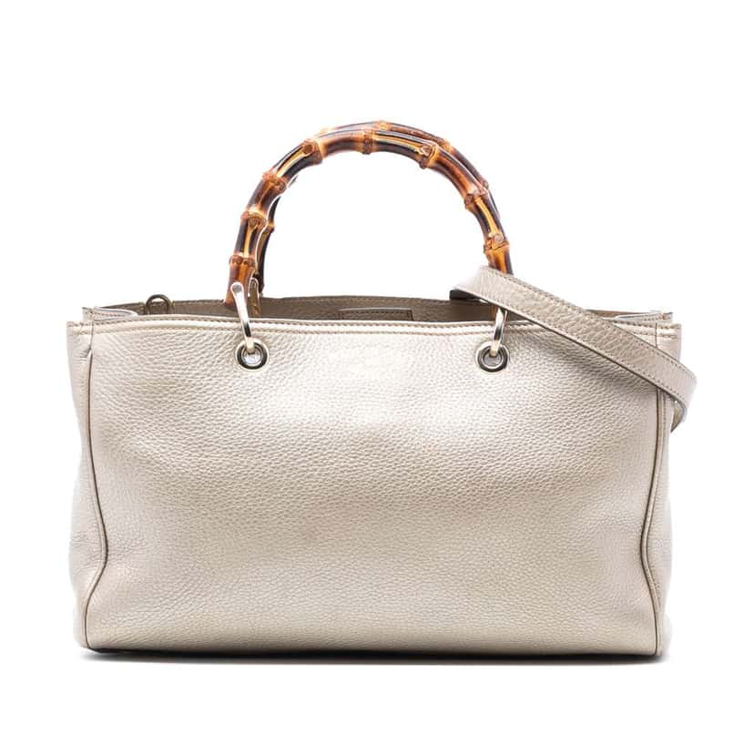 Gucci Medium Calfskin Bamboo Shopper Satchel Gold Leather Good condition - Front View