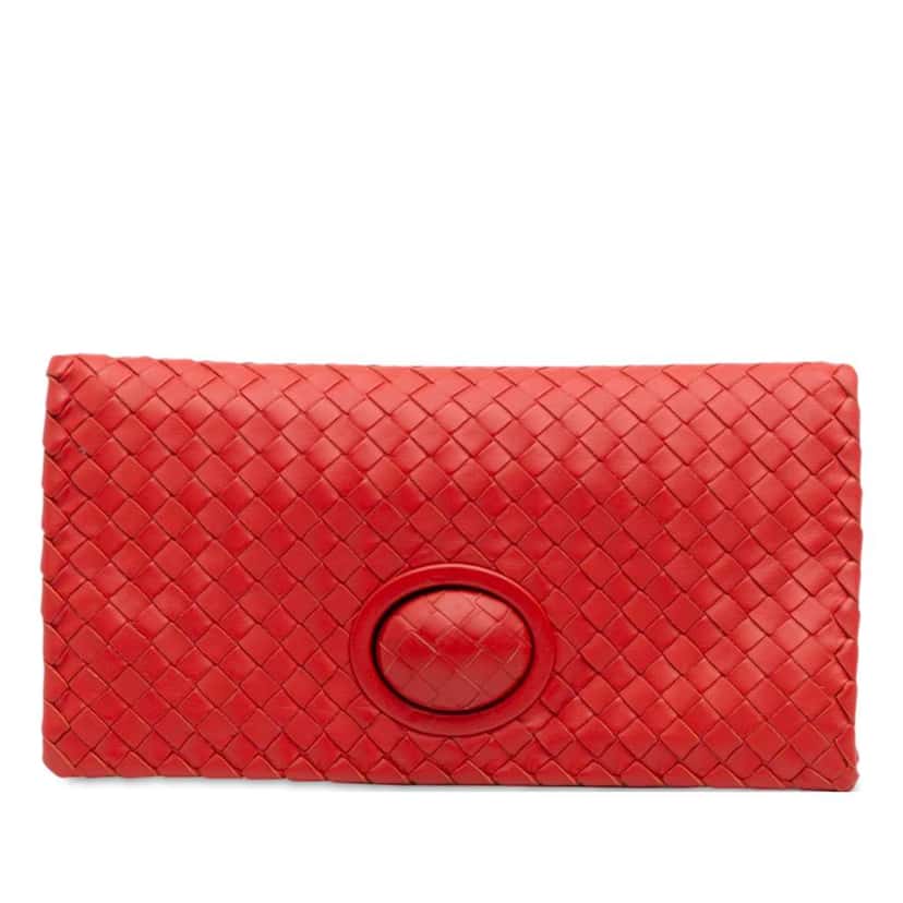 Bottega Veneta Nappa Intrecciato Turn Lock Clutch Red Leather Good condition - Front View