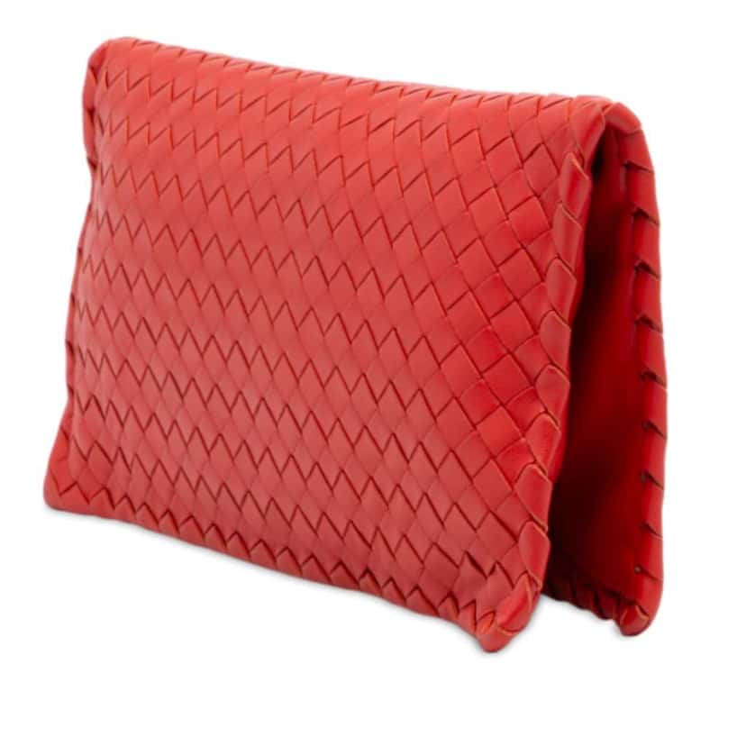 Bottega Veneta Nappa Intrecciato Turn Lock Clutch Red Leather Good condition - Back View