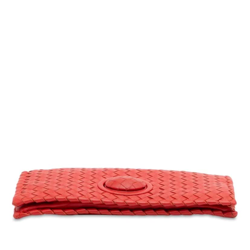 Bottega Veneta Nappa Intrecciato Turn Lock Clutch Red Leather Good condition - Inside View
