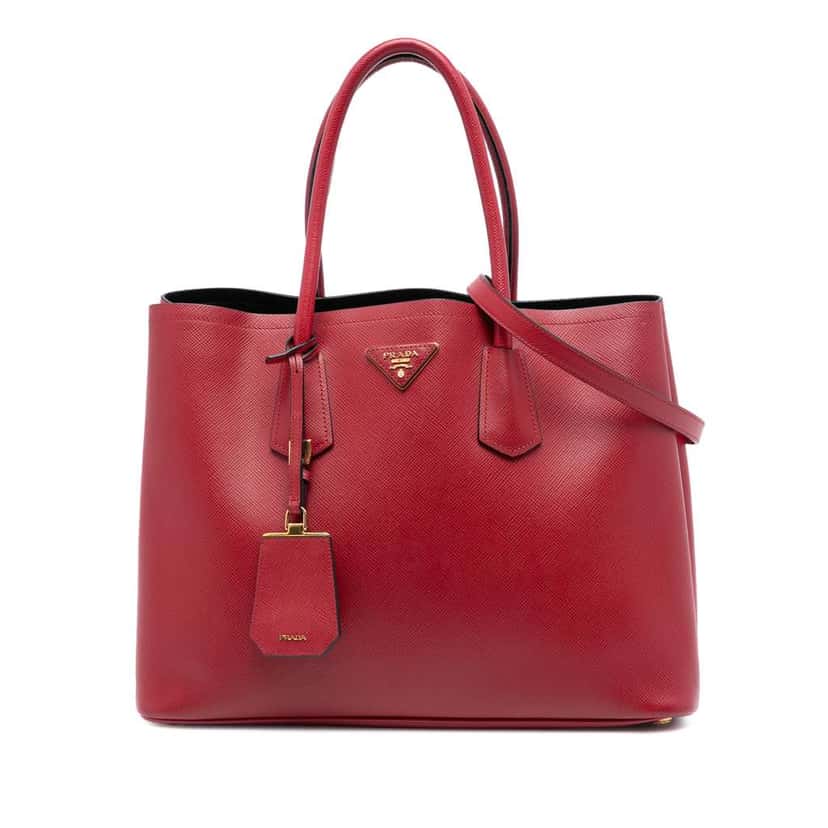 Prada Medium Saffiano Cuir Double Satchel Red Leather Very good condition - Front View