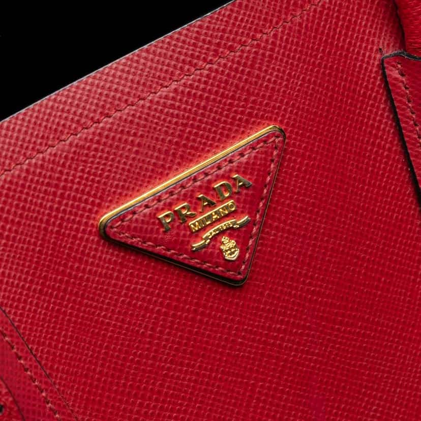 Prada Medium Saffiano Cuir Double Satchel Red Leather Very good condition - Box View