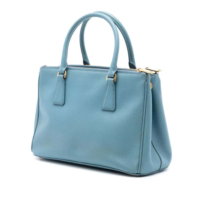 Prada Small Saffiano Lux Galleria Double Zip Satchel Blue Leather Good condition - Back View