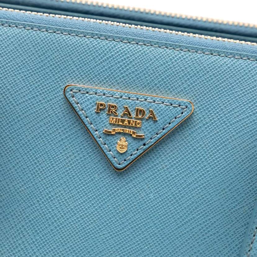 Prada Small Saffiano Lux Galleria Double Zip Satchel Blue Leather Good condition - Box View