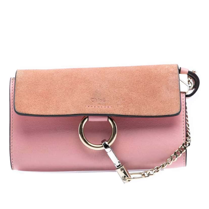 Chloé Mini Calfskin and Suede Faye Chain Crossbody Pink Leather Good condition - Front View