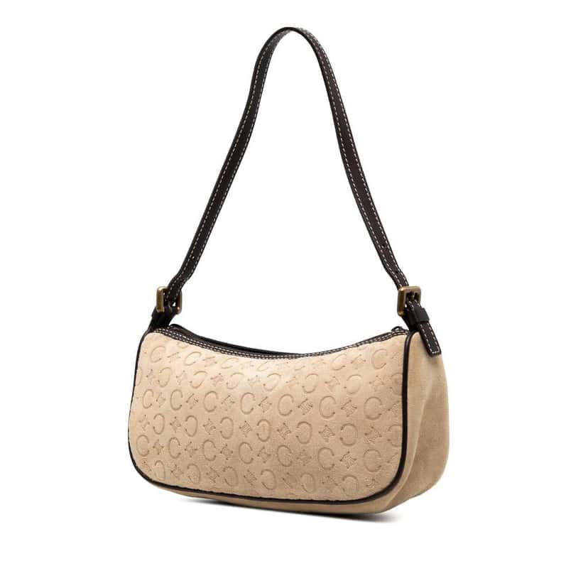Celine C Macadam Suede Shoulder Bag Brown Leather Good condition - Back View