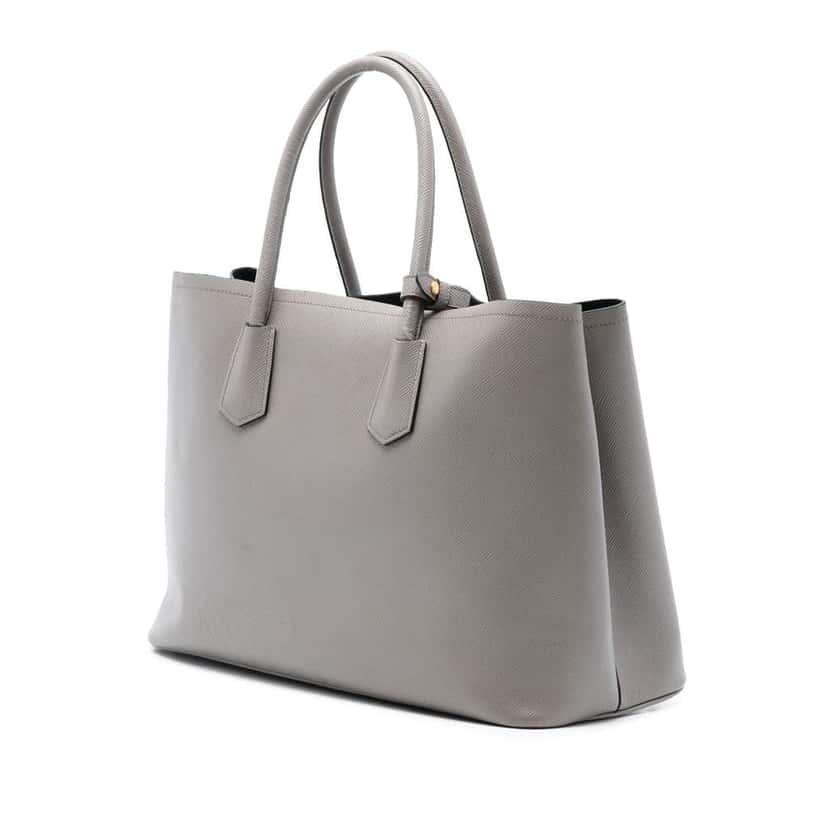 Prada Large Saffiano Cuir Double Satchel Grey Leather Very good condition - Back View