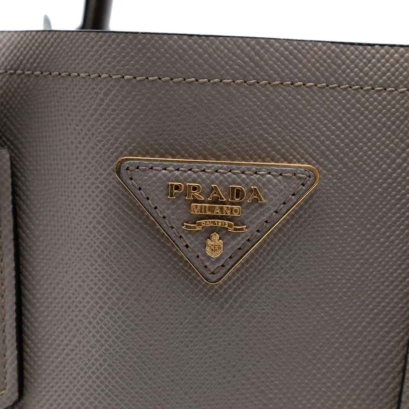 Prada Large Saffiano Cuir Double Satchel Grey Leather Very good condition - Box View