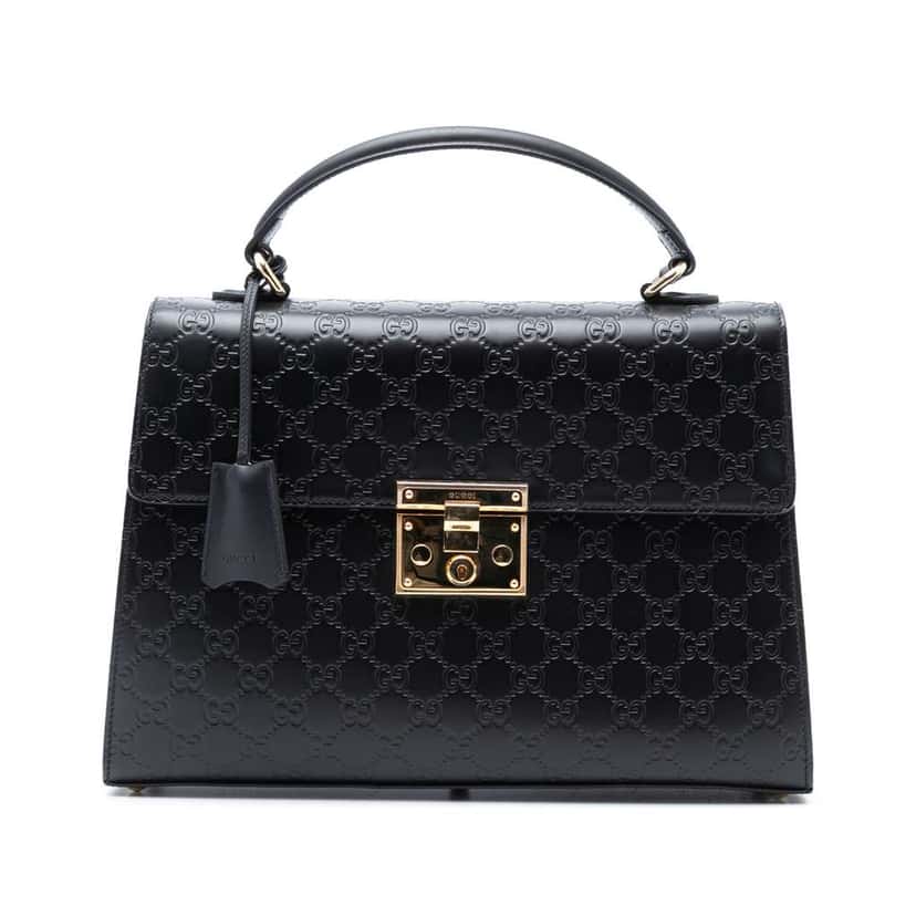 Gucci Guccissima Padlock Top Handle Bag Black Leather Good condition - Front View