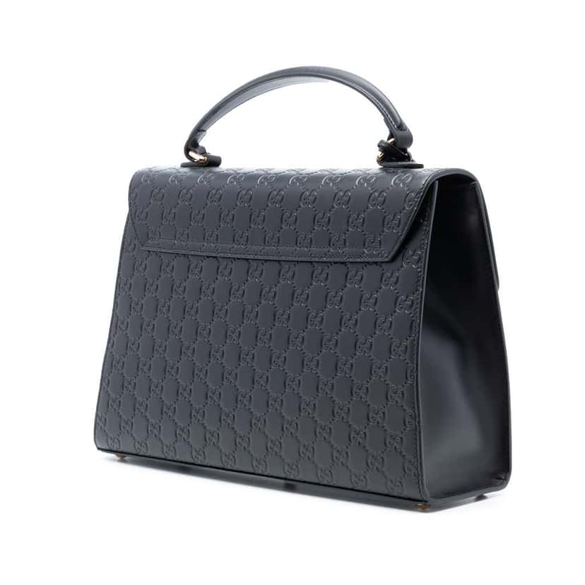 Gucci Guccissima Padlock Top Handle Bag Black Leather Good condition - Back View