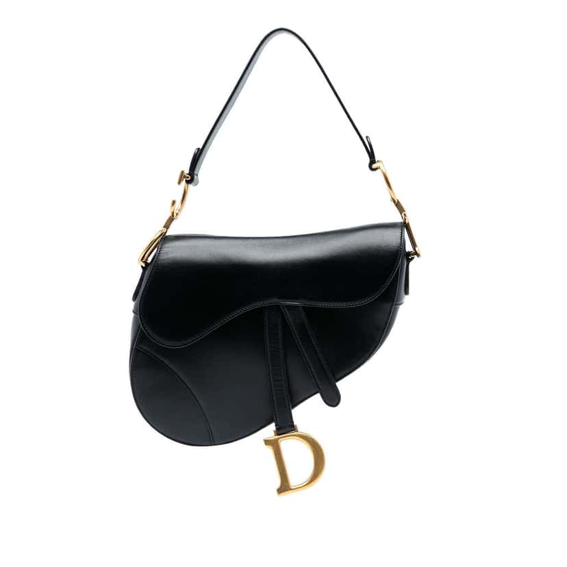 Dior Smooth Calfskin Saddle Bag Black Leather Good condition - Front View