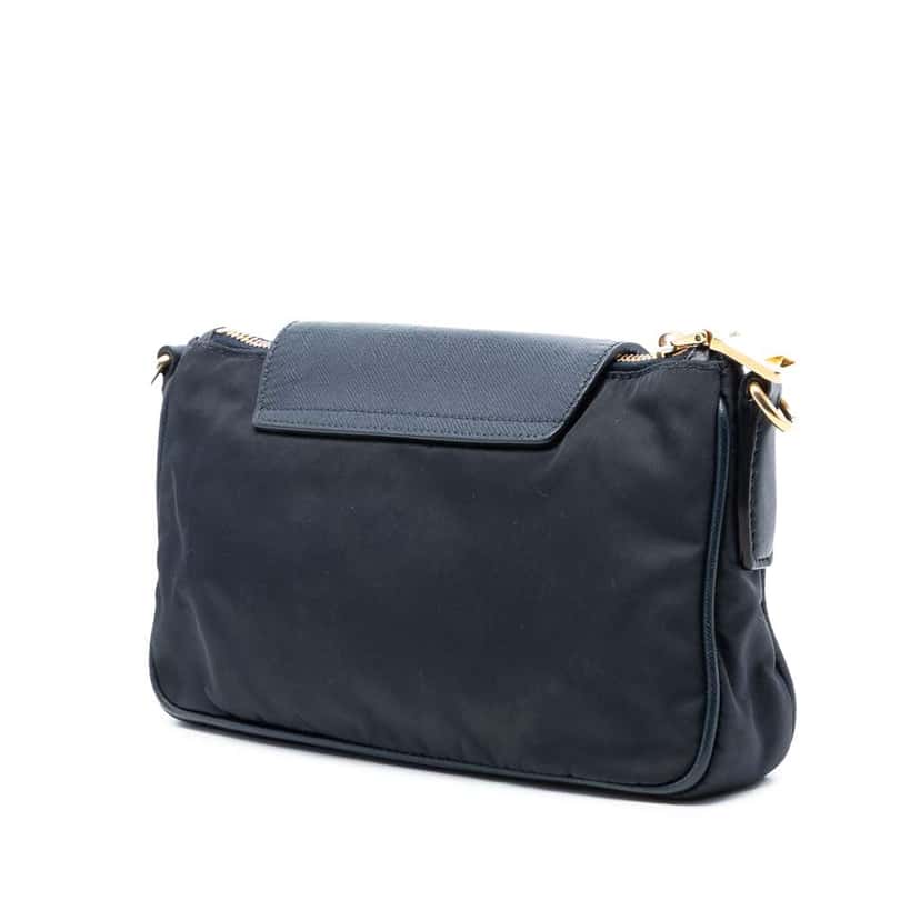 Prada Saffiano Trimmed Tessuto Chain Crossbody Black Good condition - Back View